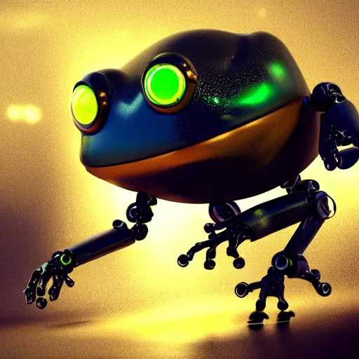 Image similar to Robot frog, 4k, trending on artstation, dramatic lightning, highly detailed, cinematic, illustration,