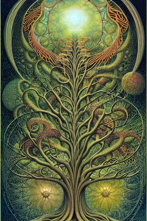 Image similar to tree of life by roger dean and andrew ferez, art forms of nature by ernst haeckel, divine chaos engine, symbolist, visionary, art nouveau, botanical fractal structures, organic, detailed, realistic, surreality