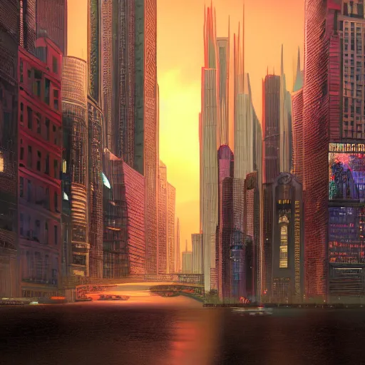 Image similar to incredibly detailed, beautiful futuristic cyberpunk Chicago