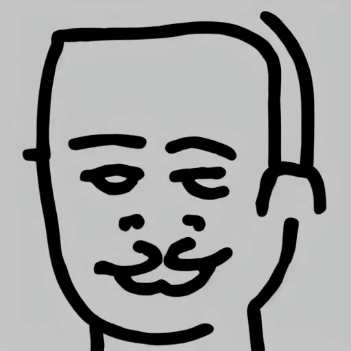 Image similar to hand - drawn minimalistic line portrait of bald man with round face, short beard, small round eyebrows, wide lips and kind blue eyes, black and white, pictogram, ink, pencil