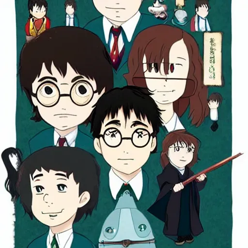 Image similar to harry potter in the style of studio ghibli