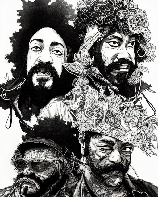 Image similar to portrait of cheech and chong, concept art, sumi - e style, intricate linework, artstation, trending, highly detailed, smooth, focus, art by yoji shinkawa,