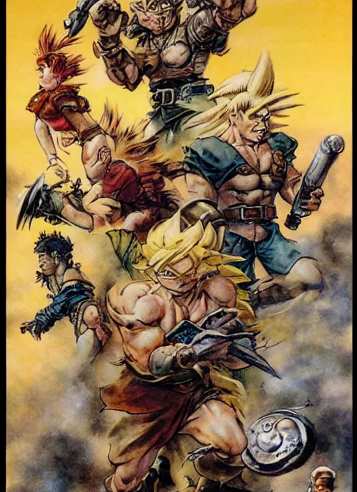 Image similar to chrono trigger as reimagined by frank frazetta and boris vallejo