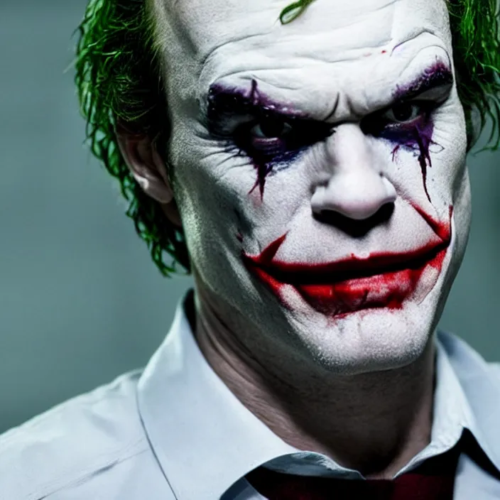 Image similar to dexter morgan as the joker, 8 k, movie still