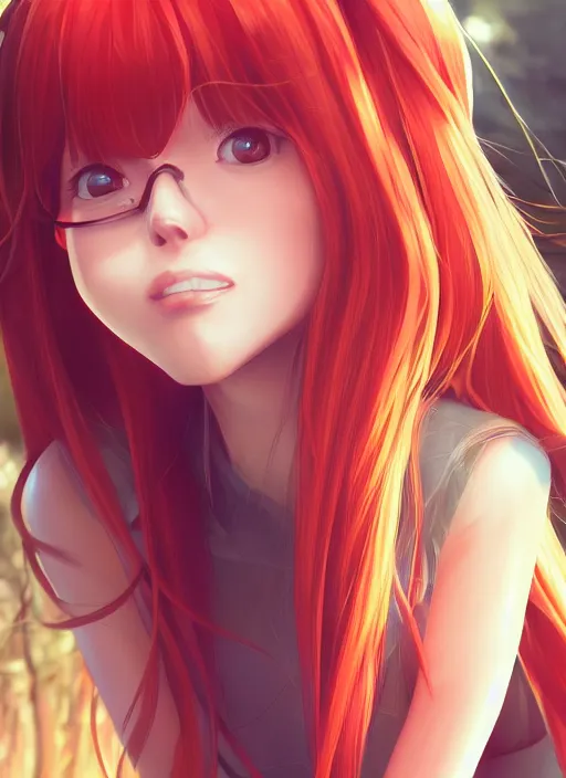 Image similar to highly detailed portrait of asuka langley soryu, loish, rhads, makoto shinkai and lois van baarle, ilya kuvshinov, global illumination, radiant light, detailed and intricate environment