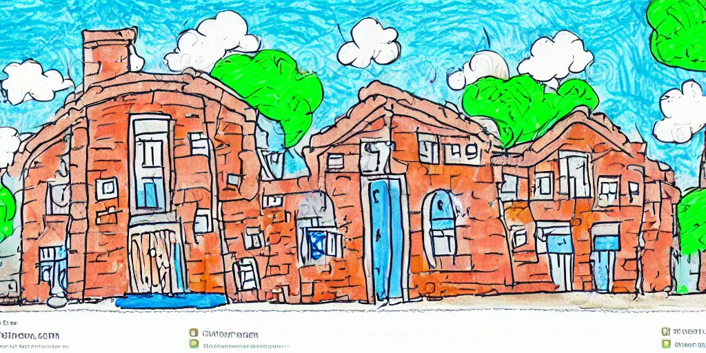 Image similar to school exterior, children's hand drawn illustration