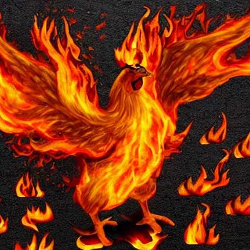 Prompt: chicken made of fire