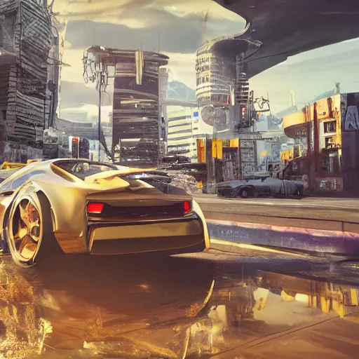 Image similar to car show several cars: motherboard forms designed by zaha hadid, sci-fi futuristic ultra realistic photography, keyshot render, octane render, unreal engine 5 lumen, high oiled liquid glossy specularity reflections, ultra detailed, golden hour, dramatic lighting 4k, 8k, 16k in the style ofblade runner 2049 Cyberpunk 2077 ghost in the shell thor 2 marvel film : tilt shift: sharp focus