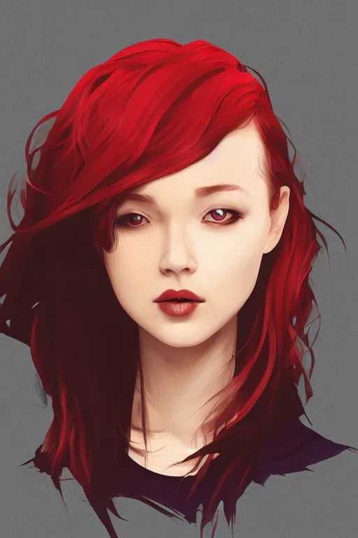 Prompt: girl with red hair. black shirt. can't see face. centered median photoshop filter cutout vector behance hd artgerm jesper ejsing!