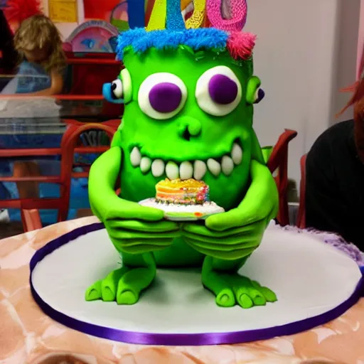 Image similar to a monster eating a birthday cake