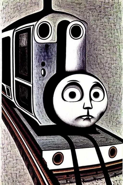 Prompt: Thomas the Train by Edvard Junjiito Picasso