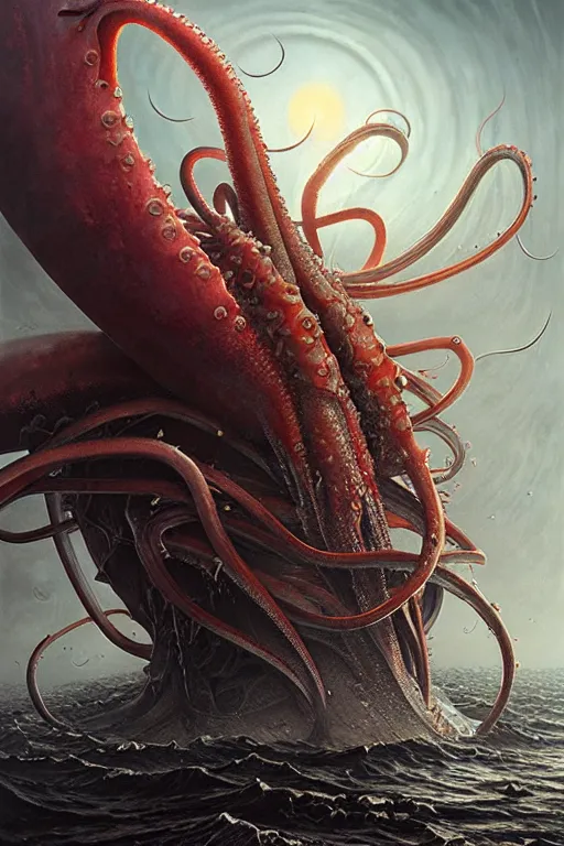 Prompt: giant squid by anna podedworna, ayami kojima, greg rutkowski, giger, maxim verehin