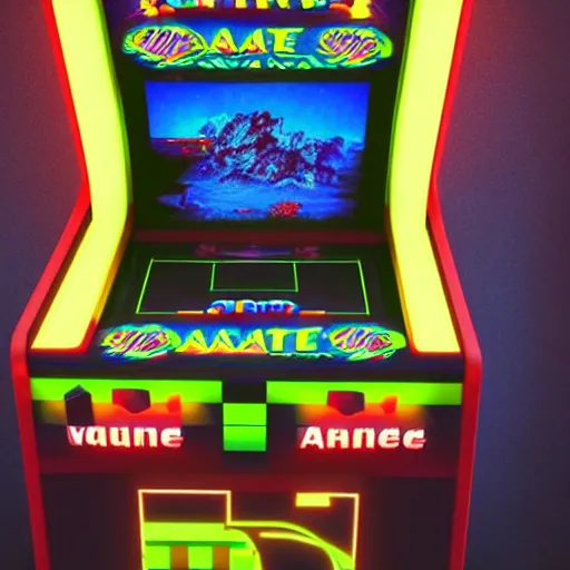 Image similar to 1990s arcade machine, octane render, unreal engine, digital art, Artstation, Trending on Artstation, Artstation HQ, Artstation HD, cgsociety, Pinterest, 8k , close up to the screen, wide angle, godrays, volumetric, reflections, cinematic, epic, coherent, 3D Render,