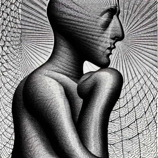 Prompt: grainy spray effect super conceptual post - morden monumental figurative portrait made by escher and william blake, highly conceptual figurative art, intricate detailed illustration, illustration sharp geometrical detail, vector sharp graphic, controversial, manga 1 9 9 0