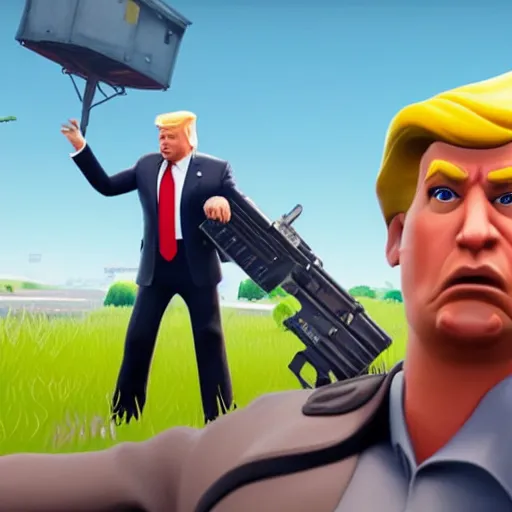 Prompt: A still of donald trump from fortnite