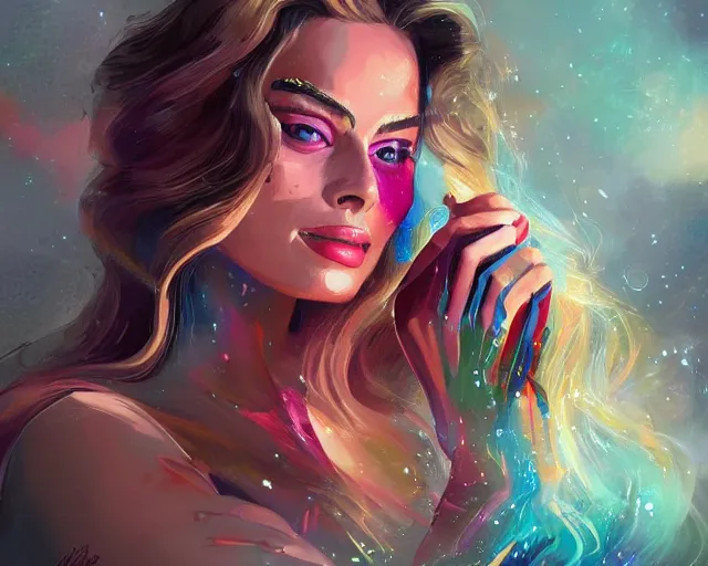 Prompt: margot robbie as a beautiful magician casting colorful spells, fantasy art, in the style of Fernando Juarez, illustration, epic art, fantasy, intricate, elgant, amazing detail, digital painting, artstation, concept art, smooth, sharp focus