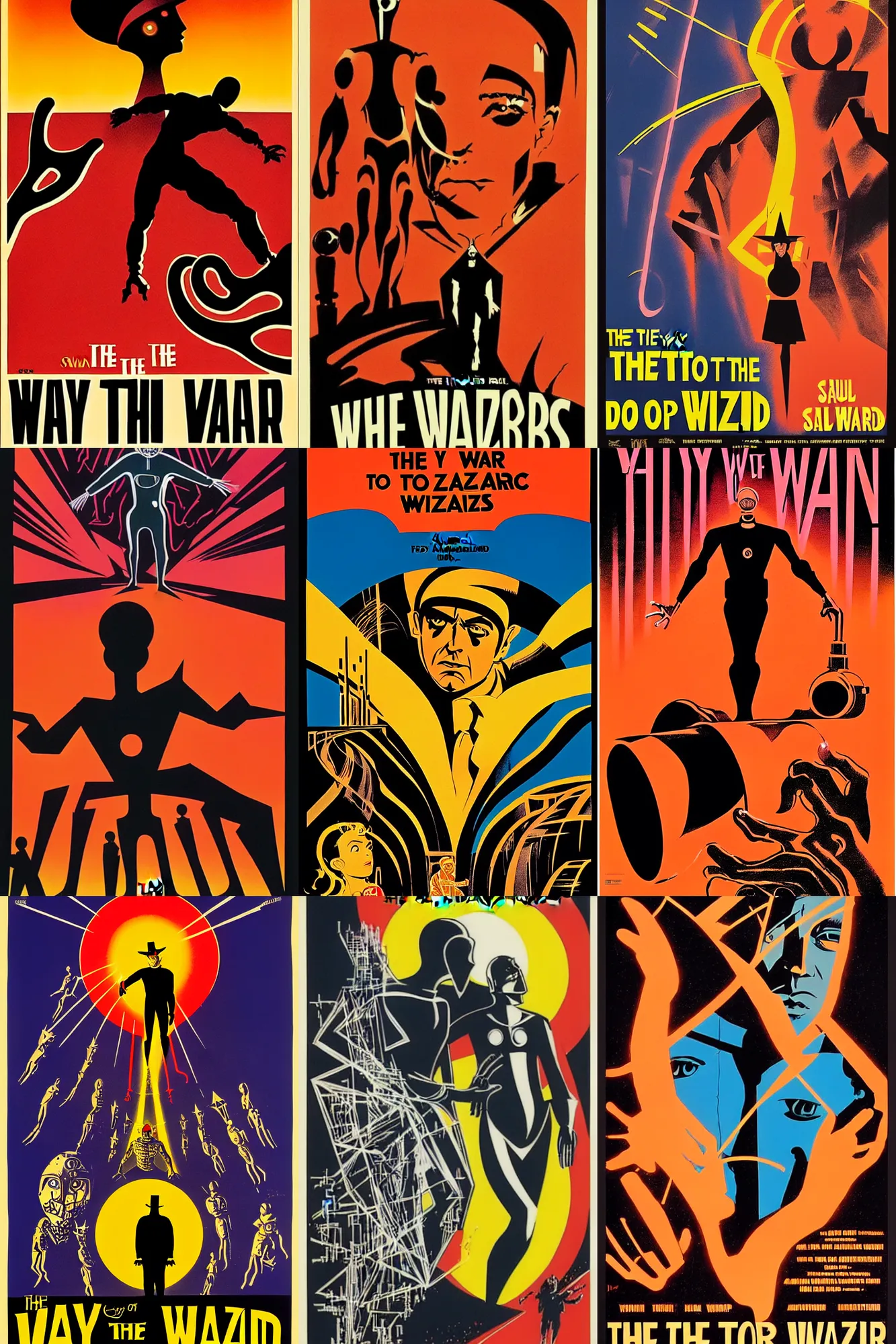 Prompt: the way to the cyborg wizard, movie poster film by saul bass and richard amsel