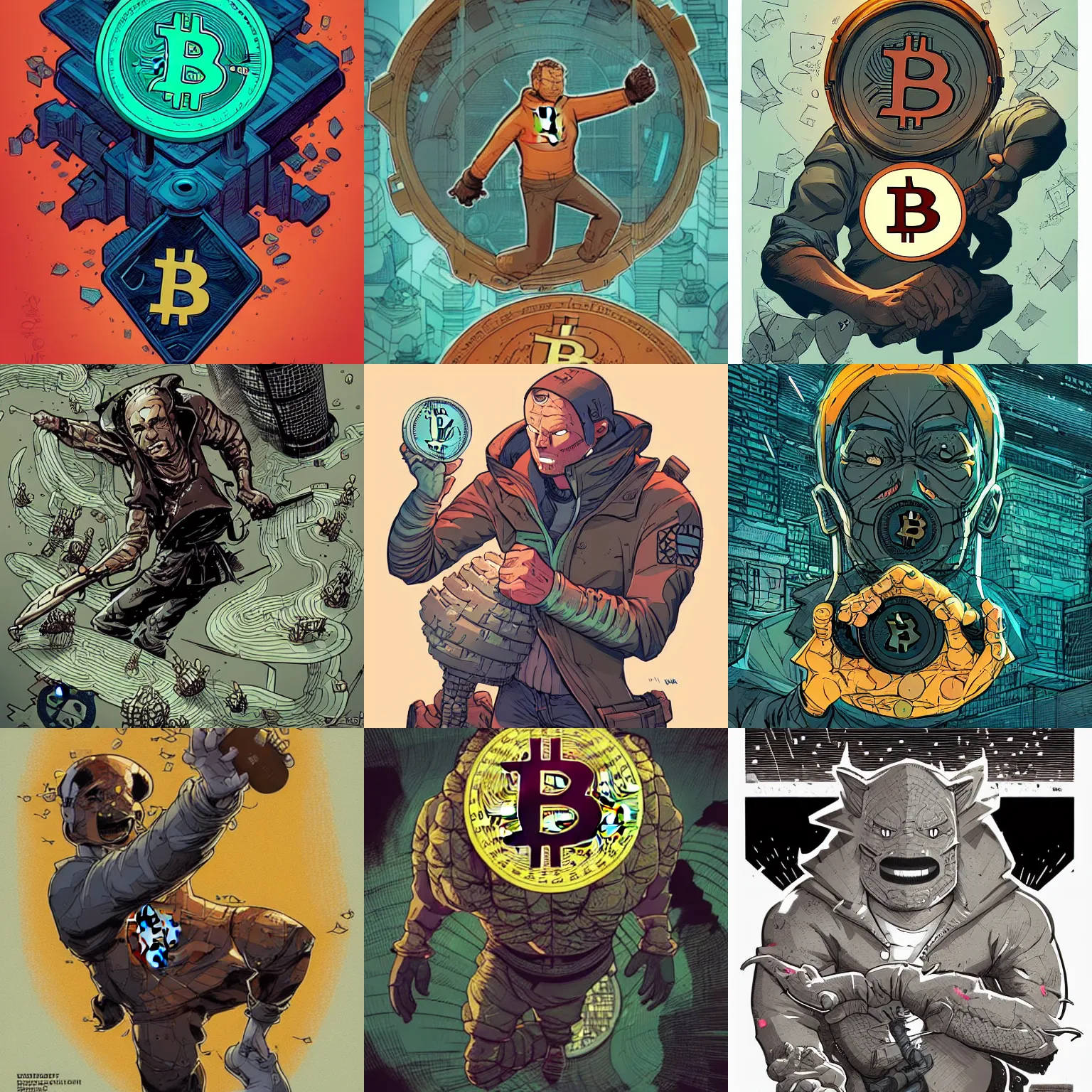 Prompt: cell shaded bitcoin!!, llustration, concept art by josan gonzales and wlop, mike mignola, laurie greasley, highly detailed, sharp focus, logo trending on artstation, hq