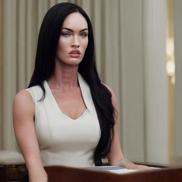 Prompt: megan fox as president in house of cards