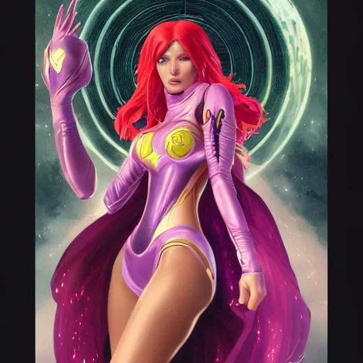 Image similar to ultra realistic illustration, bella thorne as starfire anime, intricate, elegant, highly detailed, digital painting, artstation, concept art, smooth, sharp focus, illustration, art by artgerm and greg rutkowski and alphonse mucha and wlop