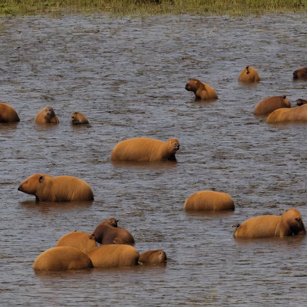 Image similar to capybaras in wetland engulfed in fire