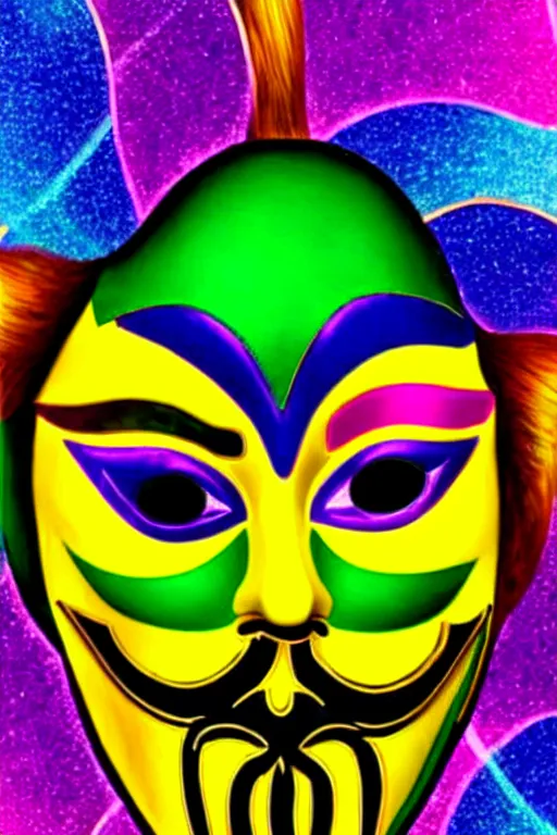 Image similar to guy fawkes mask, lisa frank style,