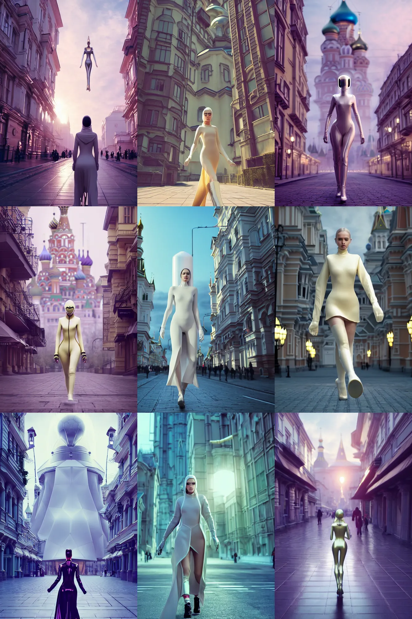 Prompt: russian edm college woman walking downtown | soft creamy polished decadent alluring futuristic metgala fashion photoreal grand | weta disney movie still photo | hi - fructose, sci fi, fantasy, divine proportion, film, 8 k, highly detailed, artstation, realism | beeple, artgerm, mucha, wlop, loish |