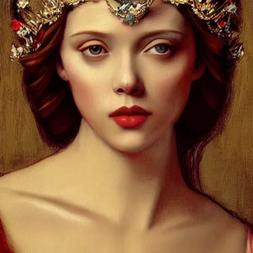 Image similar to renaissance painting scarlett johannson wearing a crown, detailed, artstation, trending, detailed