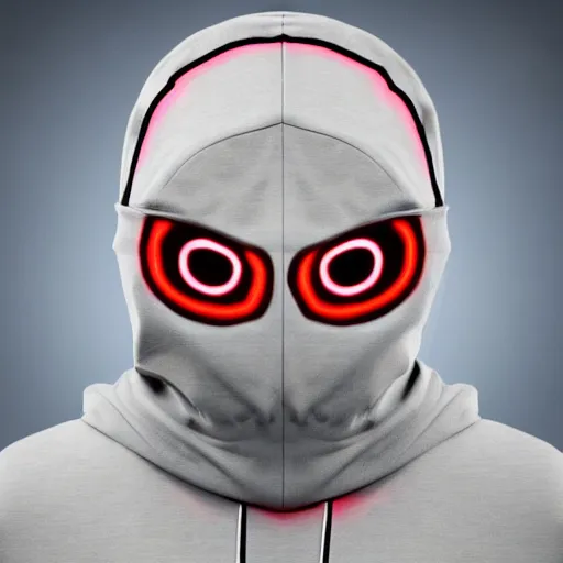 Image similar to a highly detailed headshot portrait of a man wearing a balaclava with a hoodie with glowing red eyes concept art