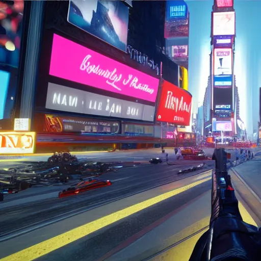 Image similar to still image of times square in the tower of destiny 2, destiny 2, unreal engine 5, screenshot