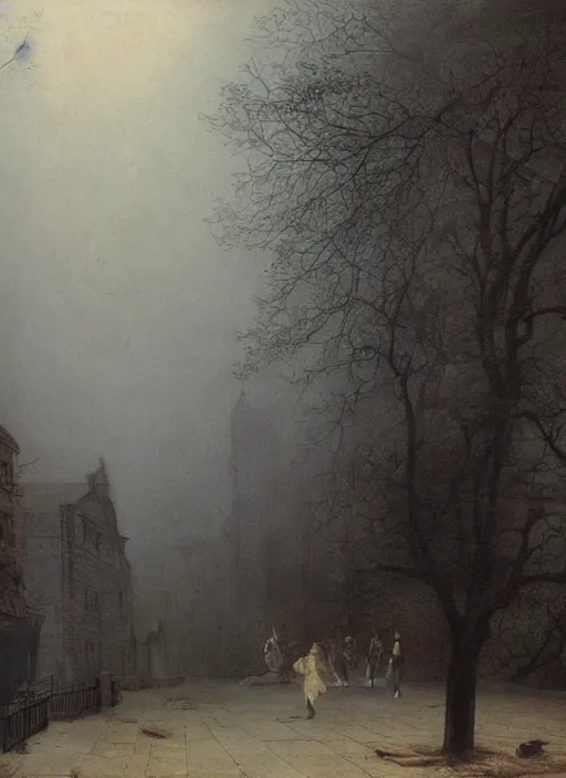 Image similar to 1 9 th century london, shady alleys, pub, thick fog, coherent composition, art by caspar david friedrich, thomas lawrence, john martin