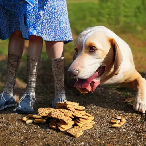 Image similar to dog with human legs eating wheat treats