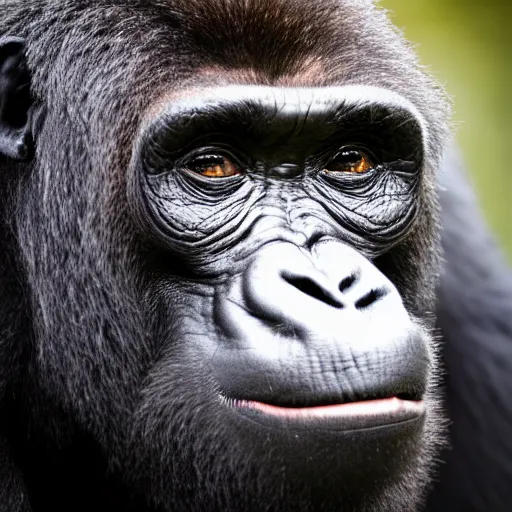 Image similar to portrait photo of a charismatic curious silverback gorilla looking into the camera, indoors, f 1. 4, golden ratio, rim light, top light, overcast day