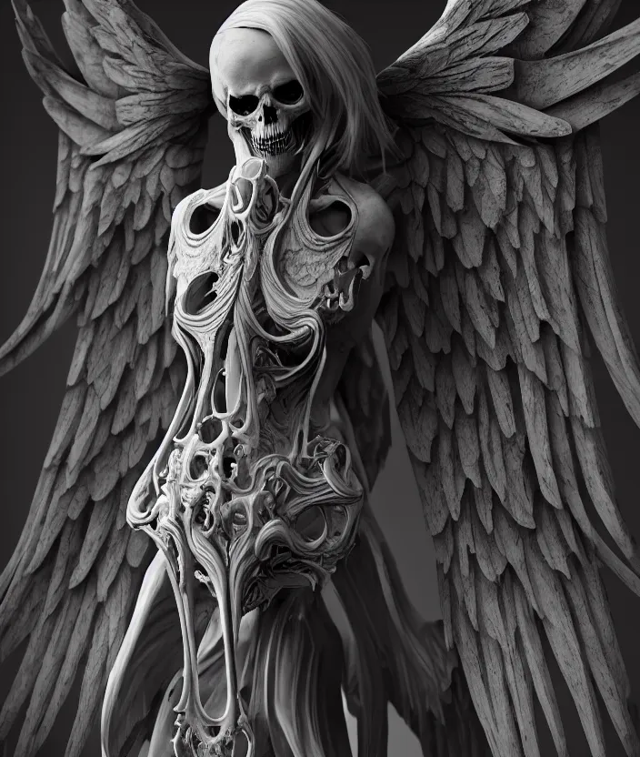 Image similar to intricate detail of angel of death, highly detailed, hollow marble, shadows, octane render, marble texture, high detail, warm lighting, volumetric, godrays, vivid, beautiful, neo - gothic, gothic, character concept design