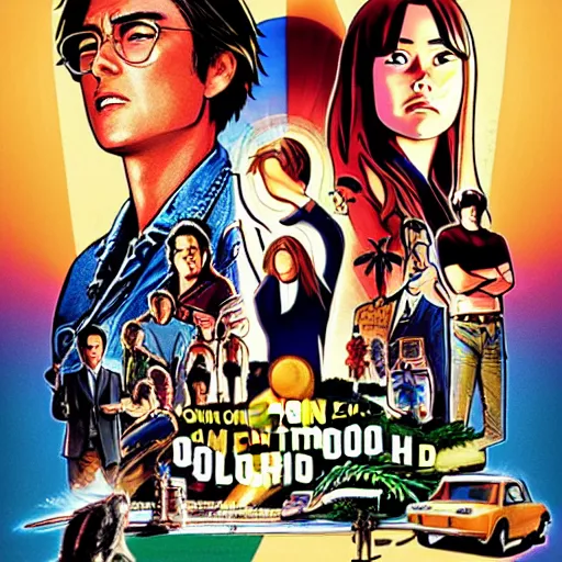 Image similar to anime still of once upon a time in hollywood art by Dice Tsutsumi, Makoto Shinkai, Studio Ghibli!!!!, Studio ghibli art style, art by Dice Tsutsumi, Makoto Shinkai, Studio Ghibli!!!!