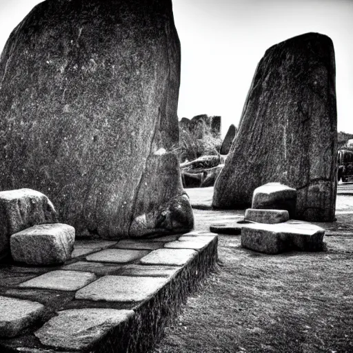 Prompt: chess played with megaliths by giants, photography