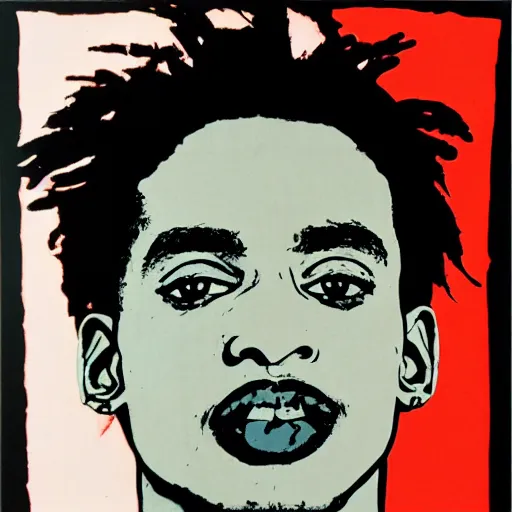 Prompt: Playboi Carti portrait by Andy Warhol