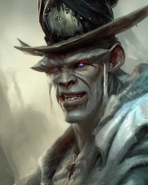 Prompt: portrait of a pale skin orc with a pirate hat, dramatic lighting concept art by craig mullins and ruan jia and raphael lacoste, trending on artstation