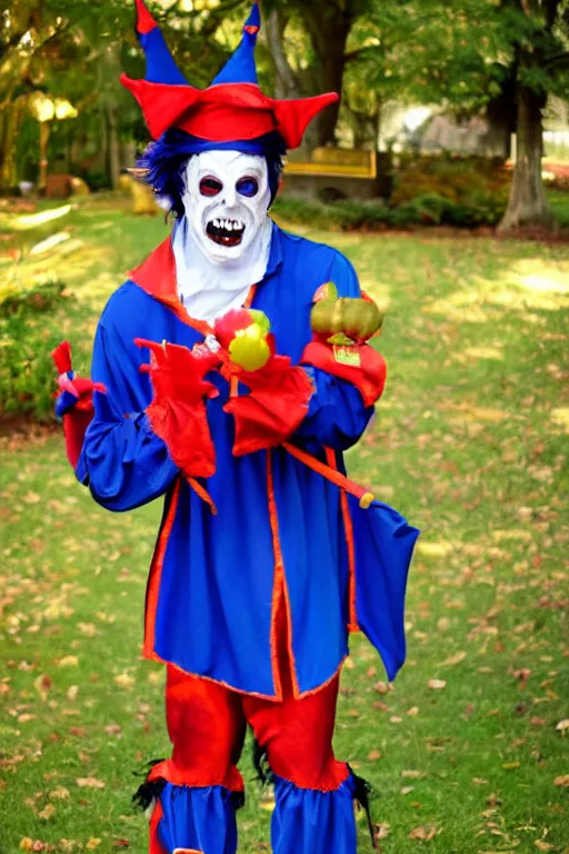 Prompt: scary jester halloween costume, best of halloweencostumes, man in a jester costume,