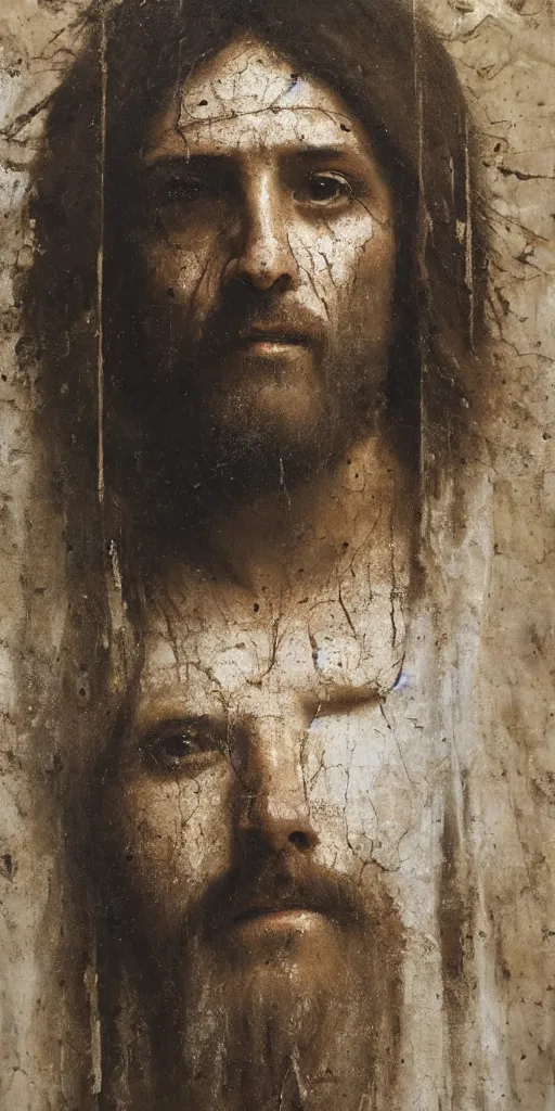 Image similar to portrait of jesus christ on the cross, by nicola samori, painting, 8 k, high detail