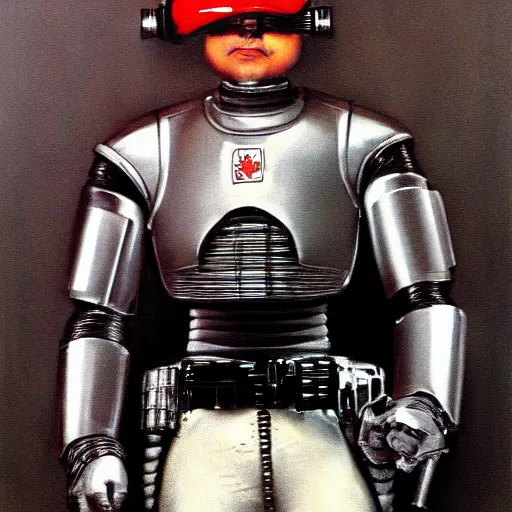 Image similar to Norman Rockwell portrait of corgi as Robocop, detailed, 4k