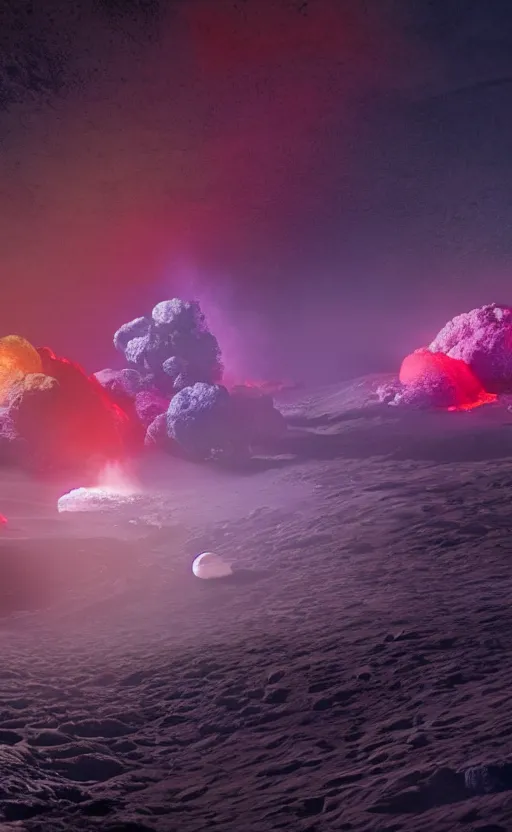 Prompt: high quality digital art of colorful fire works on the moon, in style of Greg Rutsowski, moon craters are visible, high quality cinematic lights, 8K octane render, art station