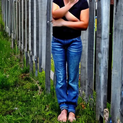 Prompt: i love feeling free and unrestricted in my denim jeans. the fresh air and blue sky feel so good on my skin, and i can't help but smile as i take it all in. standing here, surrounded by fences with other girl's clothes hanging out to dry, feels like a sign that life is still worth living.