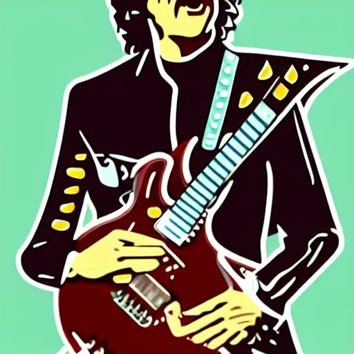 Image similar to jimmy page from led zepelin playing - guitar - solo, sticker - art, svg vector, adobe - illustrator