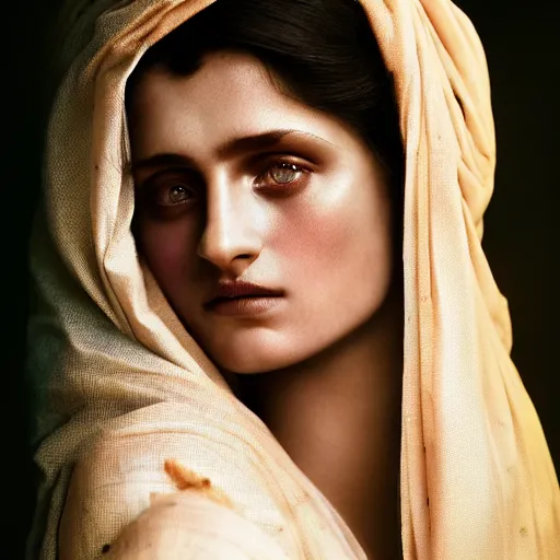 Prompt: photographic portrait of a stunningly beautiful renaissance female in traditional sari dress, white irises and dark eye makeup, in soft dreamy light at sunset, god rays, contemporary fashion shoot, by edward robert hughes, annie leibovitz and steve mccurry, david lazar, jimmy nelsson, extremely detailed, hyperrealistic, perfect face, octane render