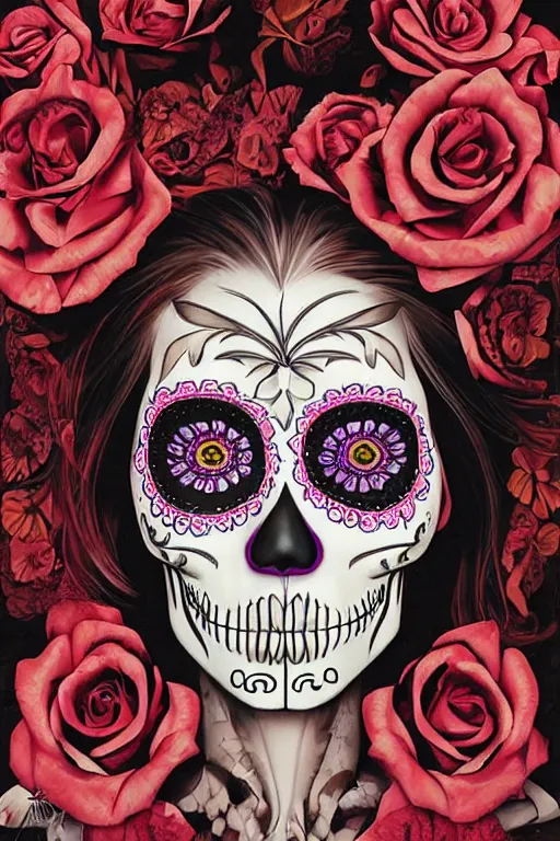 Image similar to Illustration of a sugar skull day of the dead girl, art by chad knight