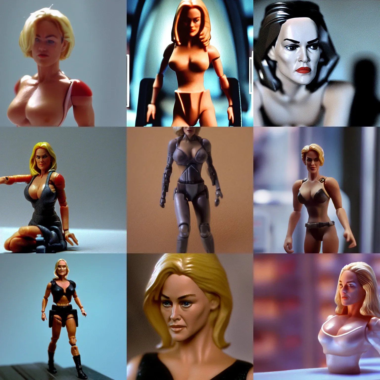 Prompt: Sharon Stone in Total Recall, mini figure, high detail photograph, 35mm