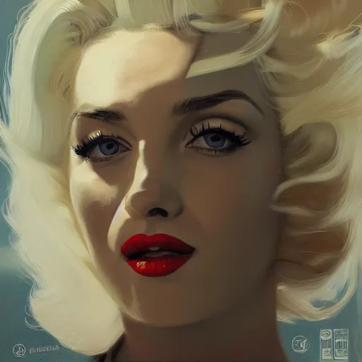 Image similar to Ana de Armas as Marylin Monroe with a blond hair, profile picture by Greg Rutkowski, asymmetrical, Organic Painting , Matte Painting, geometric shapes, hard edges, street art, trending on the artstation:2 by Sachin Teng:4, blur: -4