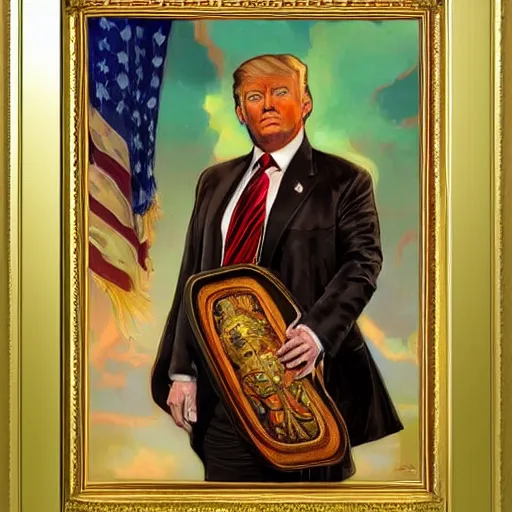 Image similar to an art nouveau painting of donald trump in the style of donato giancola, and in the style of charlie bowater, and in the style of claudio errico. symmetry, smooth, sharp focus, semi - realism, intricate detail.