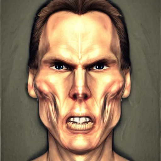 Image similar to Jerma985 with a cheek to cheek smile, sinister looking, evil intent, horror, uncanny, detailed, high resolution, sharpened, close-up, professional photography, police sketch, wanted poster